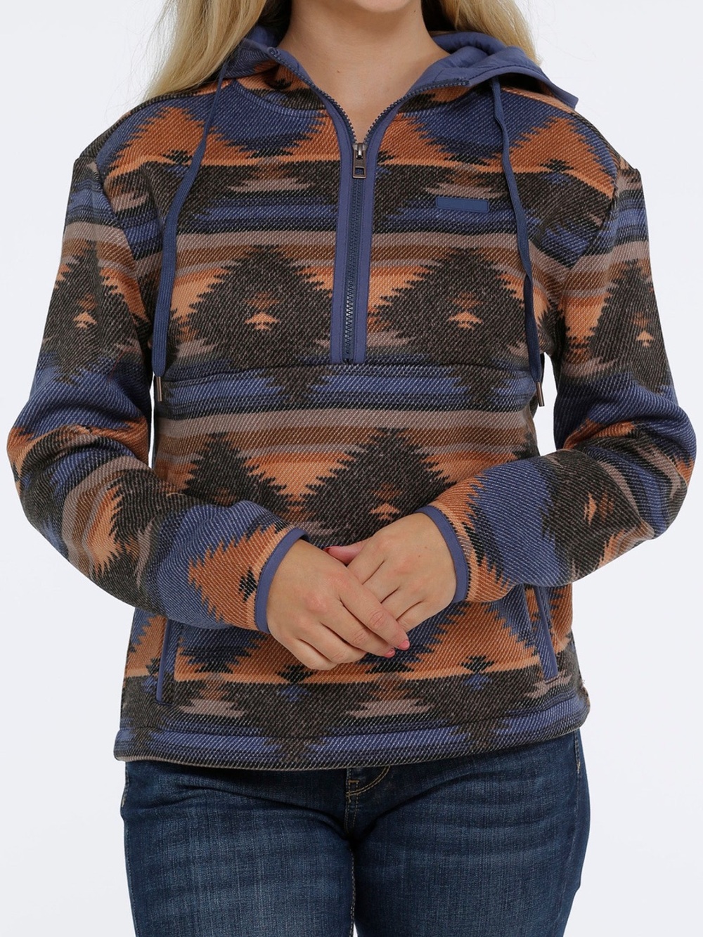 Cinch Ladies Sz L Blue Aztec Printed Pullover Hoodie Western Rodeo